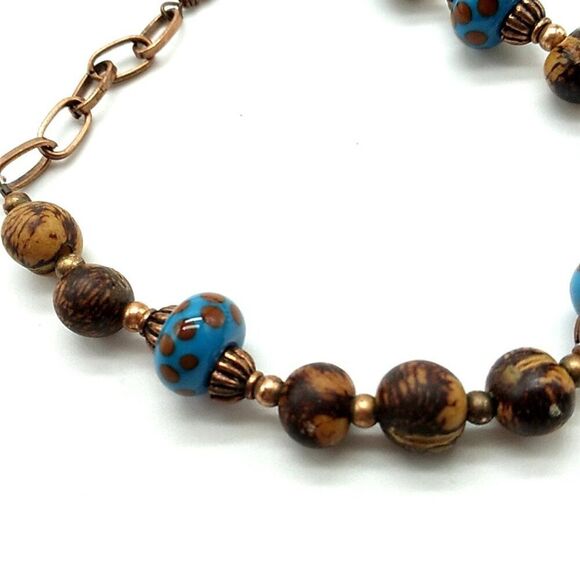 Artisan Koa Bracelet-Anklet Glass Lampwork Beads Copper-tone Spacers & Chain - Picture 7 of 11